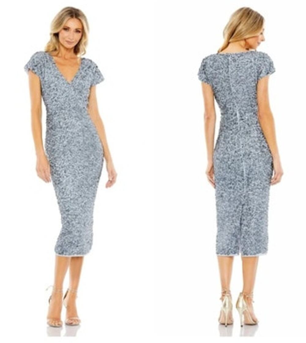 Mac Duggal 10766 Dress Sequin V Neck Slate NWT 2